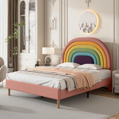 4ft6 Double Bed Frame with Adjustable Rainbow Headboard