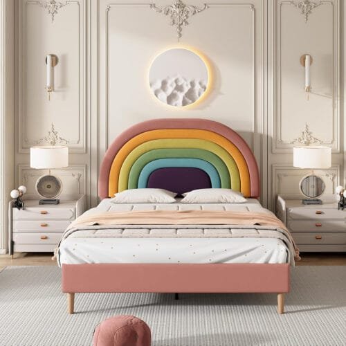 4ft6 Double Bed Frame with Adjustable Rainbow Headboard