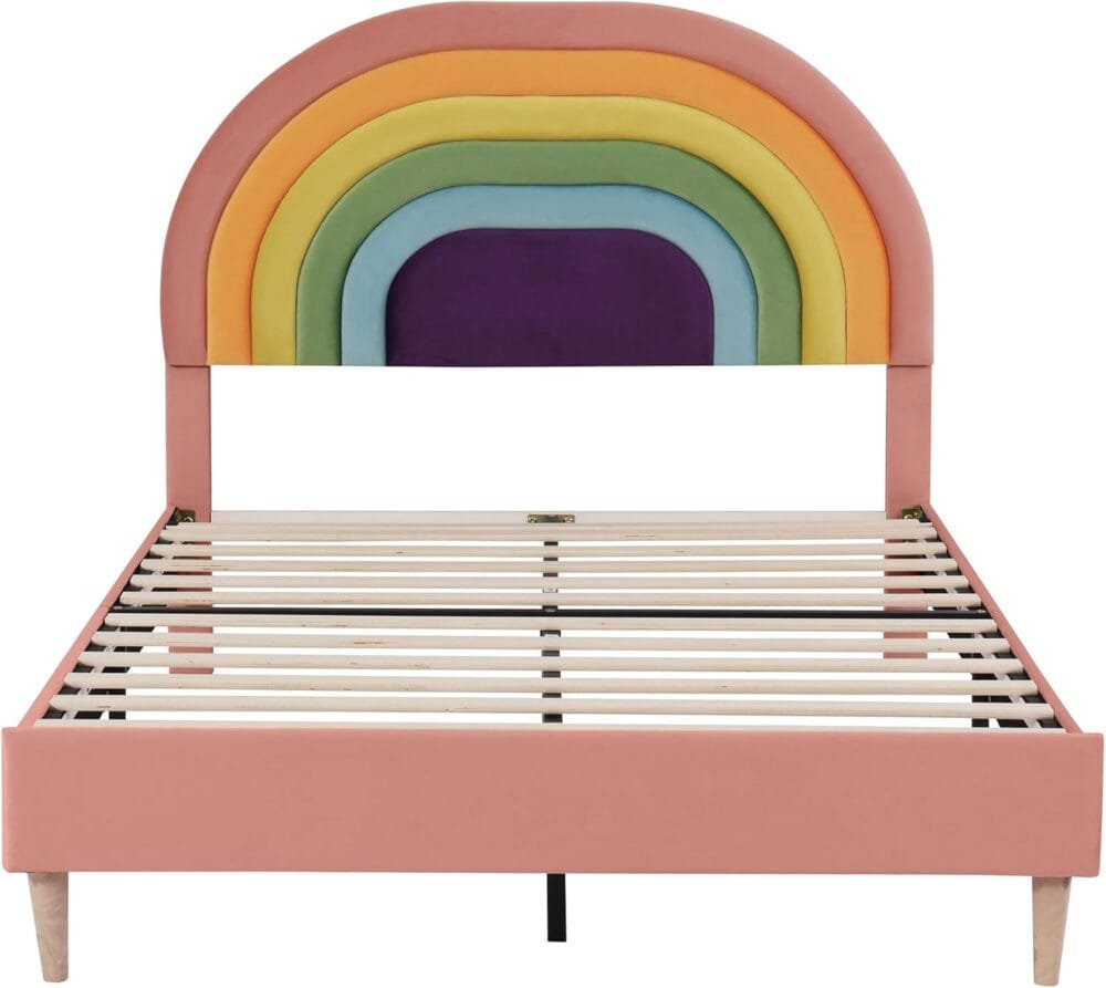 4ft6 Double Bed Frame with Adjustable Rainbow Headboard