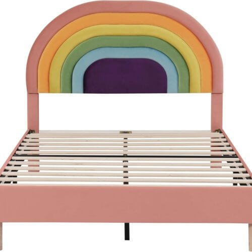 4ft6 Double Bed Frame with Adjustable Rainbow Headboard