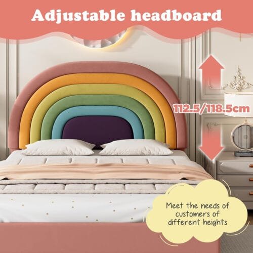 4ft6 Double Bed Frame with Adjustable Rainbow Headboard