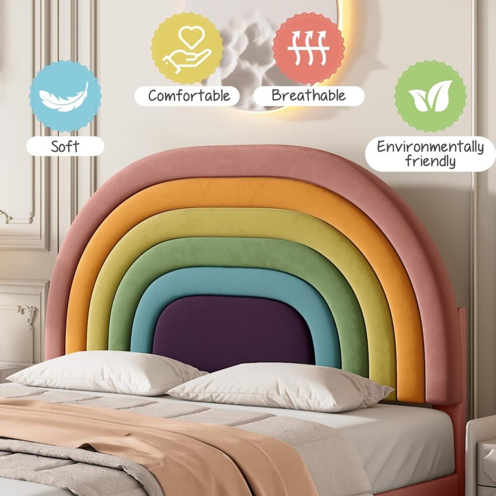4ft6 Double Bed Frame with Adjustable Rainbow Headboard