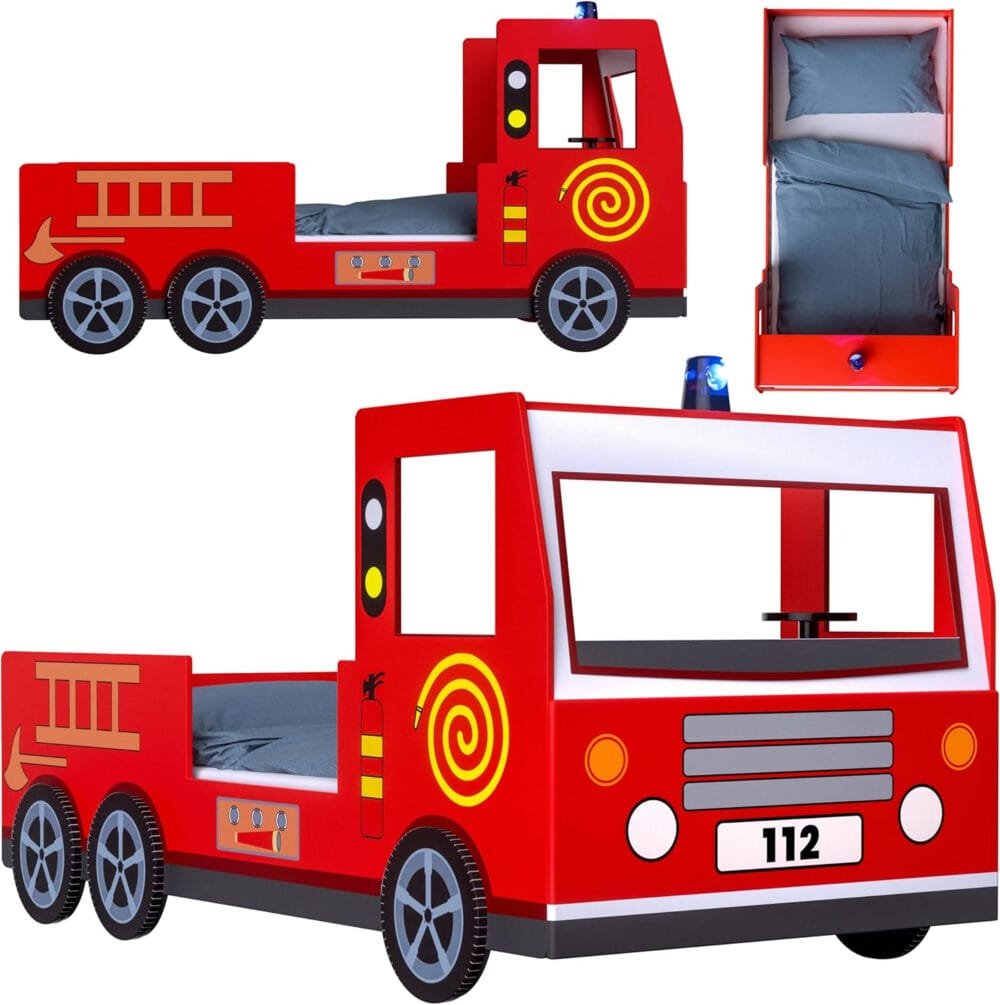 CASARIA® Children's Red Fire Engine Bed