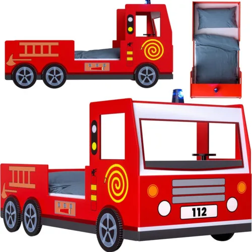 CASARIA® Children's Red Fire Engine Bed