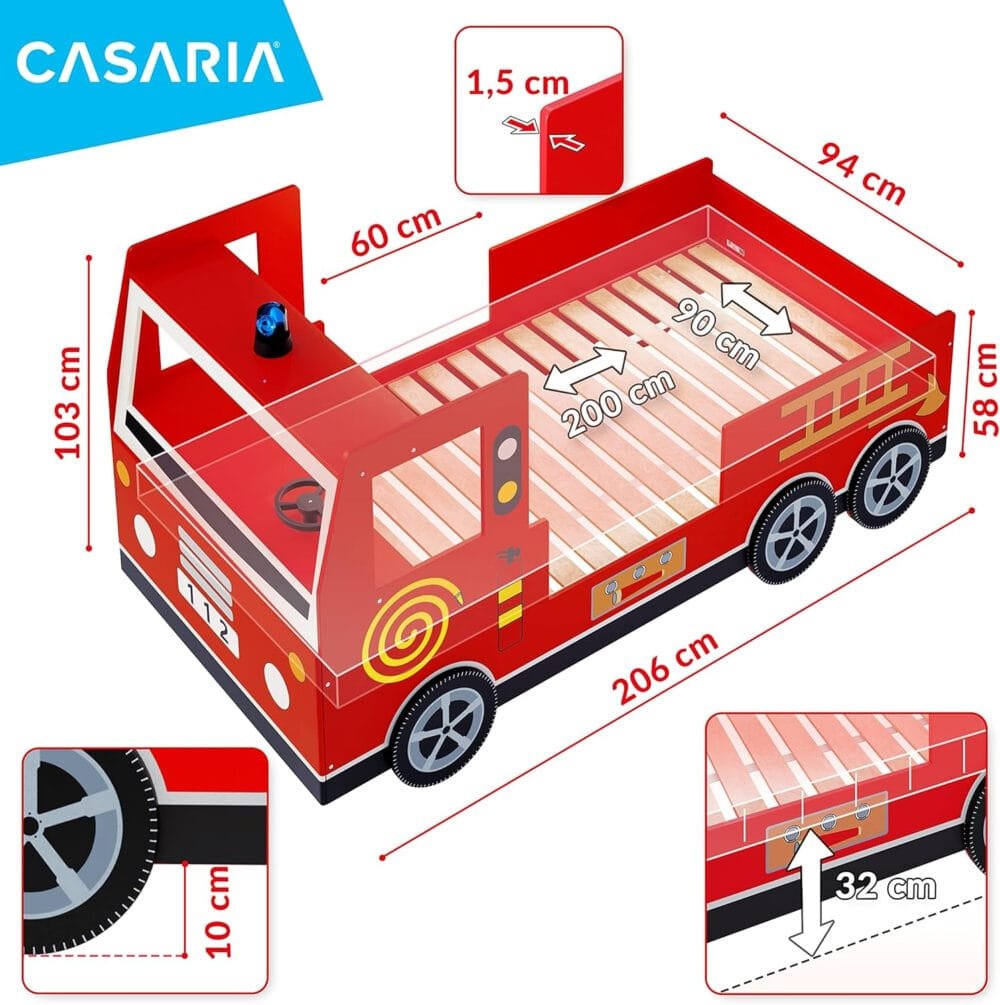 CASARIA® Children's Red Fire Engine Bed
