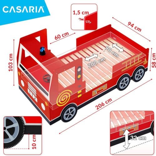 CASARIA® Children's Red Fire Engine Bed