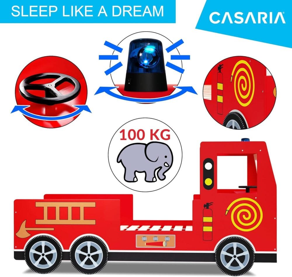 CASARIA® Children's Red Fire Engine Bed