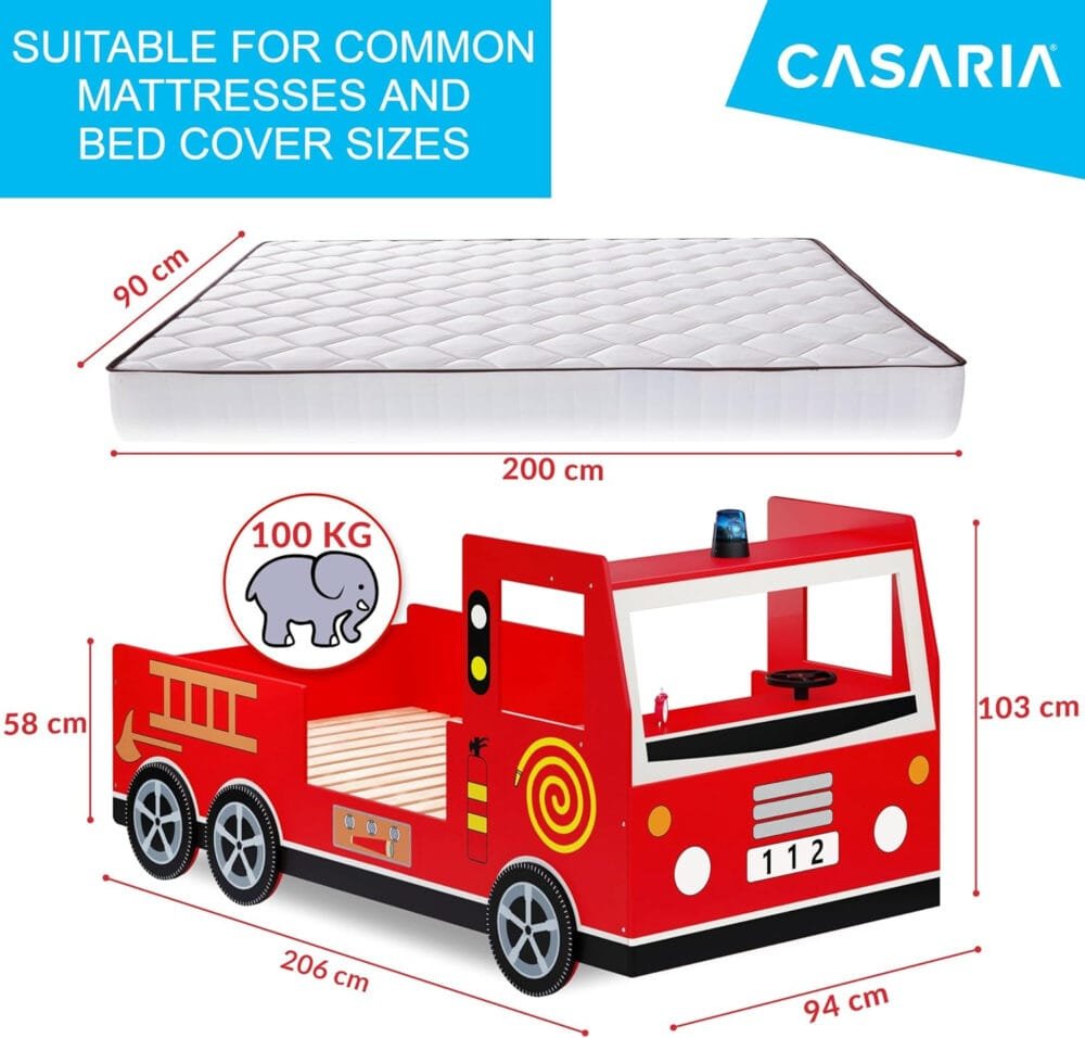 CASARIA® Children's Red Fire Engine Bed
