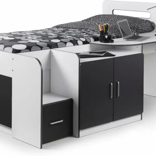 Julian Bowen Cabin Bed, Wood, White/Charcoal, Single
