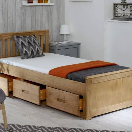 Happy Beds Mission Wooden Solid Waxed Pine Storage Bed