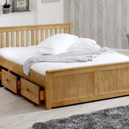 Happy Beds Mission Wooden Solid Waxed Pine Storage Bed