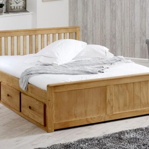 Happy Beds Mission Wooden Solid Waxed Pine Storage Bed