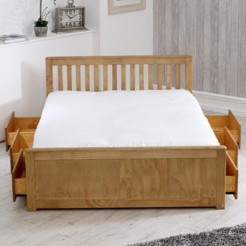 Happy Beds Mission Wooden Solid Waxed Pine Storage Bed