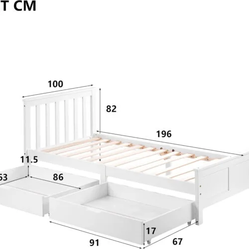 Harper & Bright Designs Wooden Solid Pine Storage Bed With Drawers