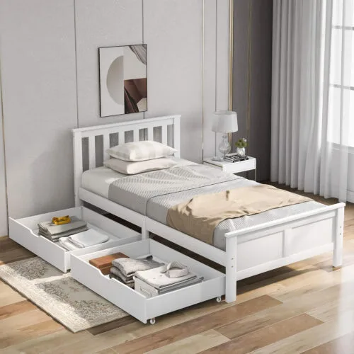 Harper & Bright Designs Wooden Solid Pine Storage Bed With Drawers