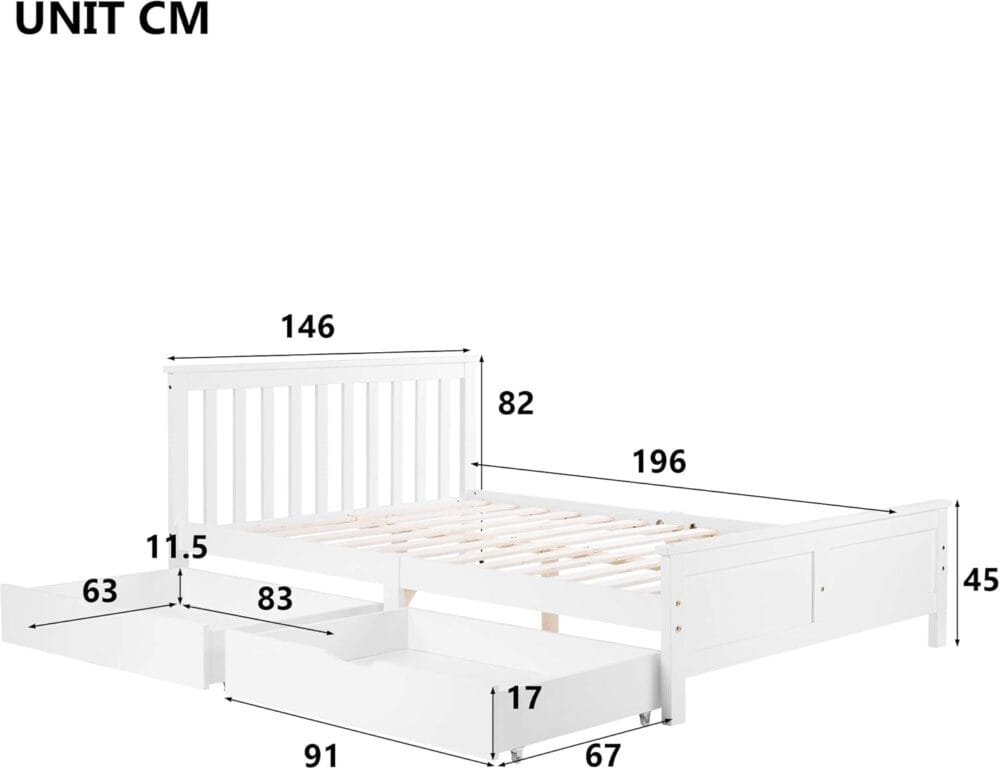 Harper & Bright Designs Wooden Solid Pine Storage Bed With Drawers