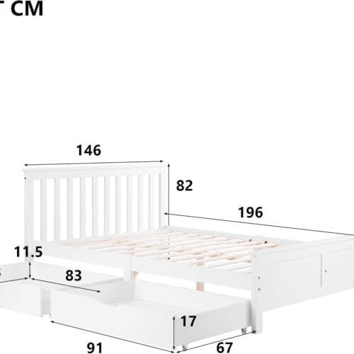 Harper & Bright Designs Wooden Solid Pine Storage Bed With Drawers
