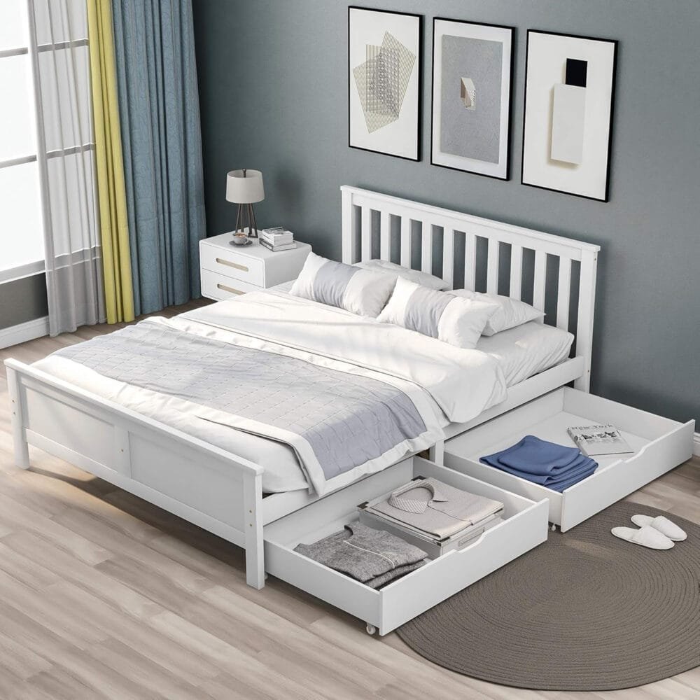 Harper & Bright Designs Wooden Solid Pine Storage Bed With Drawers