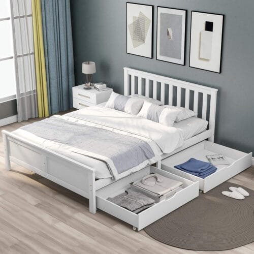 Harper & Bright Designs Wooden Solid Pine Storage Bed With Drawers