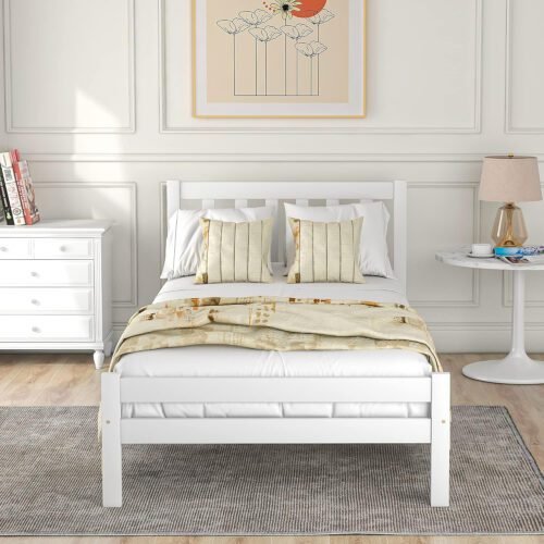 Merax Wooden Bed Frame, Single Bed 3ft Solid Wooden Bed Frame Merax Wooden Bed Frame, Single Bed 3ft Solid Wooden Bed Frame