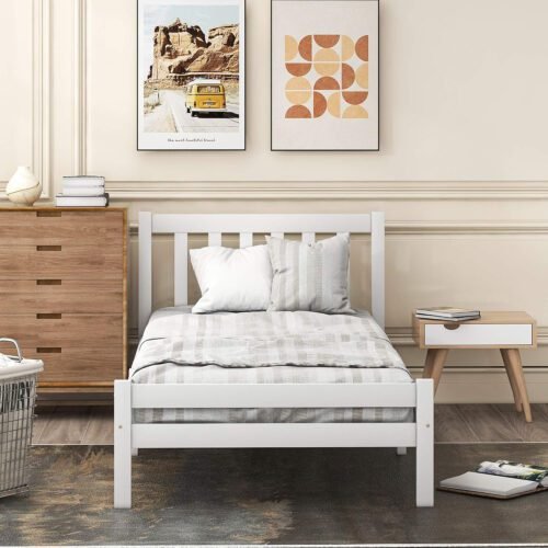 Merax Wooden Bed Frame, Single Bed 3ft Solid Wooden Bed Frame Merax Wooden Bed Frame, Single Bed 3ft Solid Wooden Bed Frame