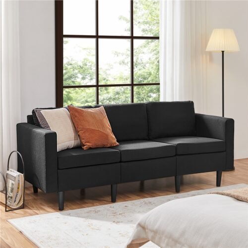 Costoffs Sofa Bed, 3-Seater Sofa Couch, 189cm W Modern Fabric Upholstered Sofa Couch for Living Room/Bedroom/Office/Apartment/Guest Room/Lounge, Dark Grey/Light Grey/Black
