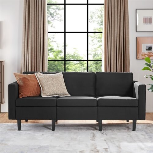 Costoffs Sofa Bed, 3-Seater Sofa Couch, 189cm W Modern Fabric Upholstered Sofa Couch for Living Room/Bedroom/Office/Apartment/Guest Room/Lounge, Dark Grey/Light Grey/Black