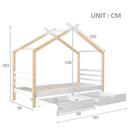 BTM Single Bed Frames Toddler Beds Storage Underneath 3FT Single Bed with Storage Solid Pine Wood House Tree Canopy Bed Toddler Bed (Wood)