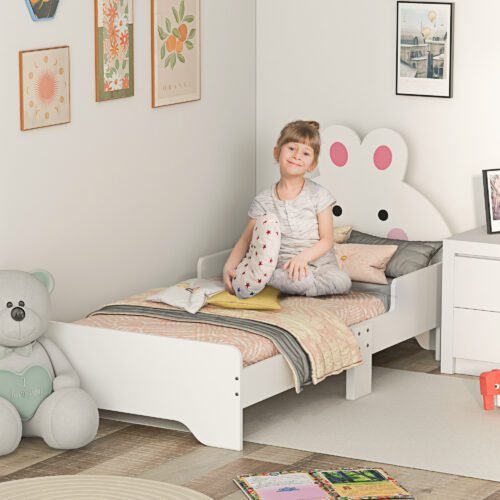Toddler Bed Frame, Rabbit-Themed Kids Room Furniture, for 3-6 Years, 143 x 74 x 75cm