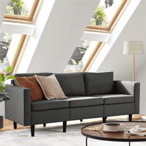Costoffs Sofa Bed, 3-Seater Sofa Couch, 189cm W Modern Fabric Upholstered Sofa Couch for Living Room/Bedroom/Office/Apartment/Guest Room/Lounge, Dark Grey/Light Grey/Black