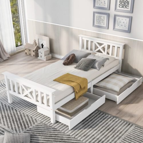 Wooden Bed Frame with Drawers Single Storage Bed Solid Pine Wood,3FT Guest Bed For Adults, Kids, Teenagers