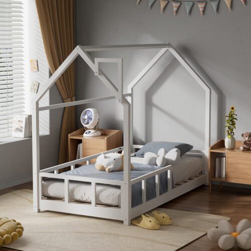 Chimney-Style Small kid Bed Frame - Protective Rails & Ventilated Slats, Space-Saving 167×87×135cm, White, In Stock Locally (No Mattress)