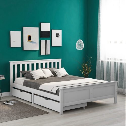 4FT6 Bed Frame Double Storage Bed With 2 Drawers, Bed Furniture Frame For Home Bedroom Guest Bedroom Dration