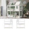 Bunk Bed, Wooden Bunk Beds with Ladder, Bunk Bed Frame, Wood House Loft Bed, Cabin Bed Frame, Treehouse Bed (White, 190x90cm)