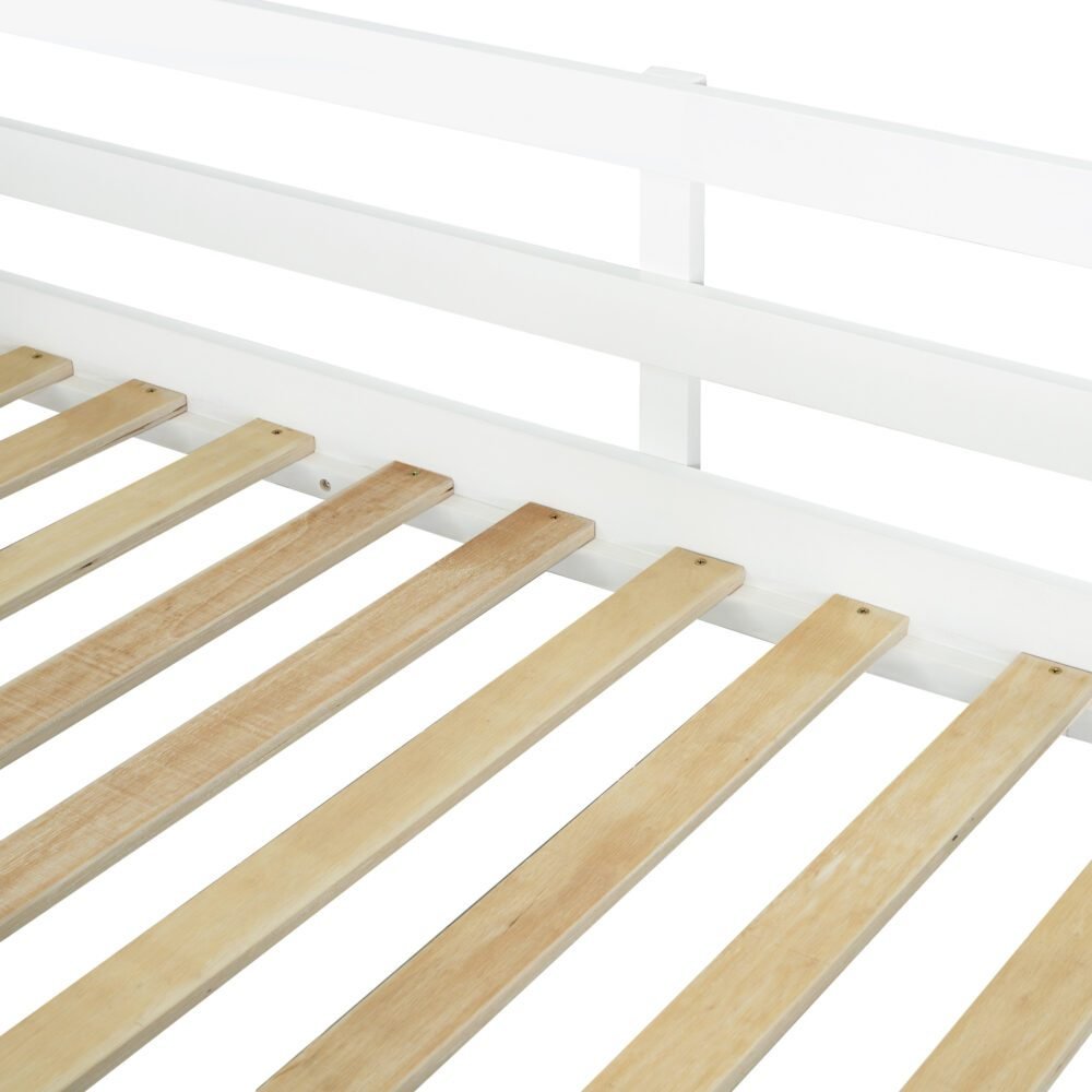 Kids & Teens Bunk Bed 3ft (90x190cm) | White & Green | Corner Stairs + Decorative Canopy + Mini Book Nook | Pine + MDF + Plywood