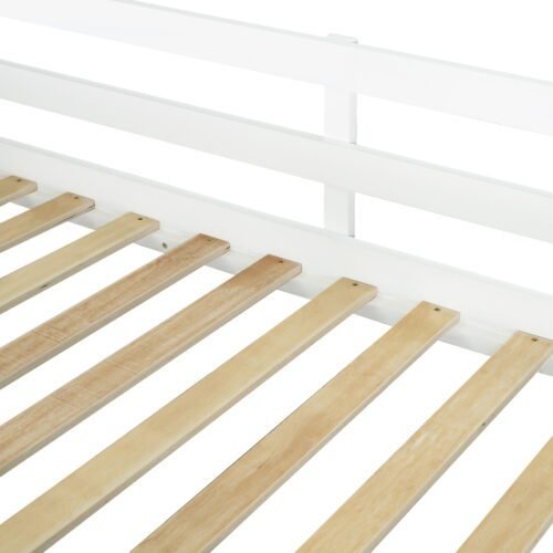 Kids & Teens Bunk Bed 3ft (90x190cm) | White & Green | Corner Stairs + Decorative Canopy + Mini Book Nook | Pine + MDF + Plywood