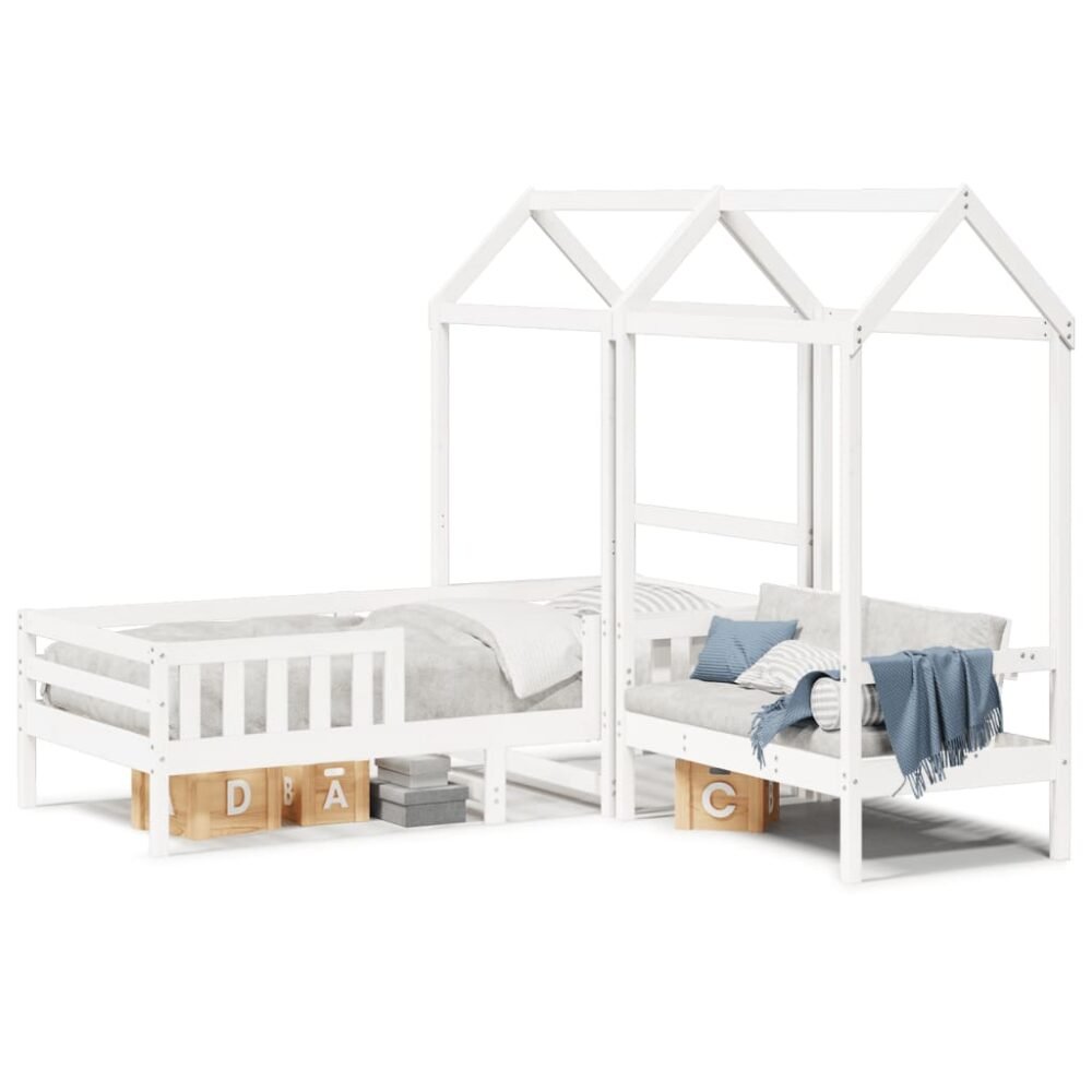 Furniture set, Bed and Bench Set with Roof without Mattress White 80x200 cm