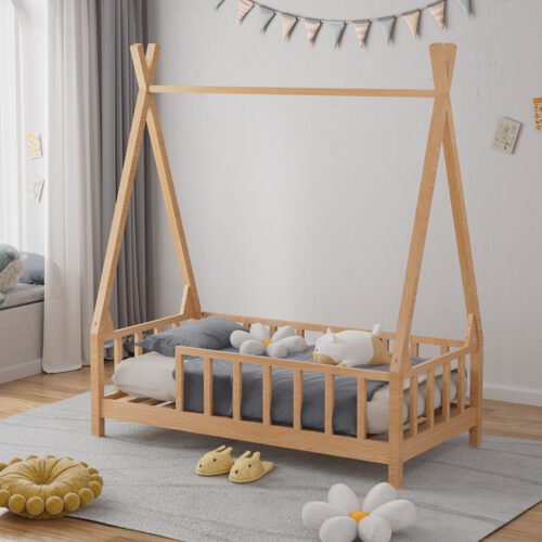 Wooden House Bed with Headboard - Treehouse Style Bed Frame