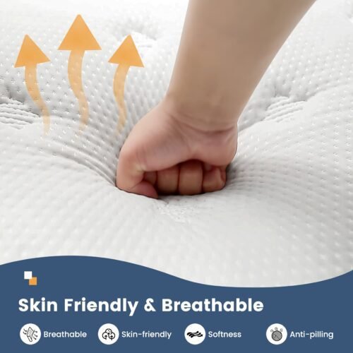 Single Mattress with Independent Spring, 26cm Medium Hardness Memory Foam Blend, Sports Isolation, Blue and White