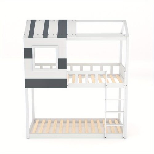 1pc Contemporary Double Over-Double Bunk Bed with Ladder, No-Box-Spring Required, Hardwood and Artificial Board Construction, Teen Age Range, Easy Access Design, Wooden Materials, No Electricity Needed