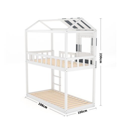 1pc Contemporary Double Over-Double Bunk Bed with Ladder, No-Box-Spring Required, Hardwood and Artificial Board Construction, Teen Age Range, Easy Access Design, Wooden Materials, No Electricity Needed
