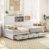 DORTALA Modern Single Daybed Frame with 3 Storage Drawers, Sliding Door Cabinet & Cork Board - White Wooden Slat Support, Space-Saving Design for Living Room or Bedroom, 191 x 91cm, Easy Assembly, Bedroom Furniture, Minimalist Bedroom, Durable Construction, Small Space Solution, Contemporary Furniture, Sturdy Construction, Apartment Dwellers