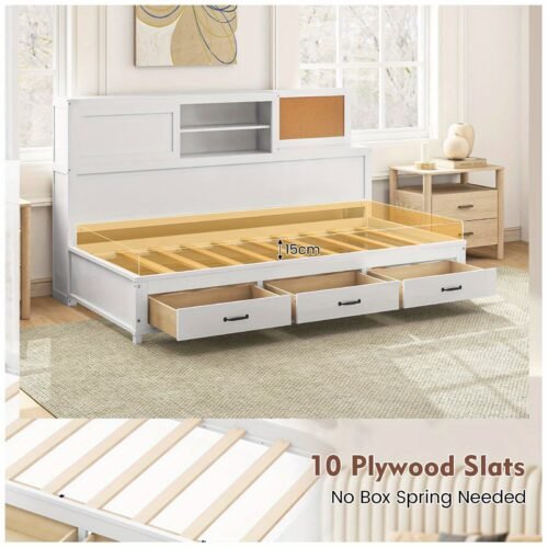 Chic White Daybed with 3 Storage Drawers - Sturdy Wooden Frame, Side Pocket for Essentials & Decor, Ideal for Guest Room